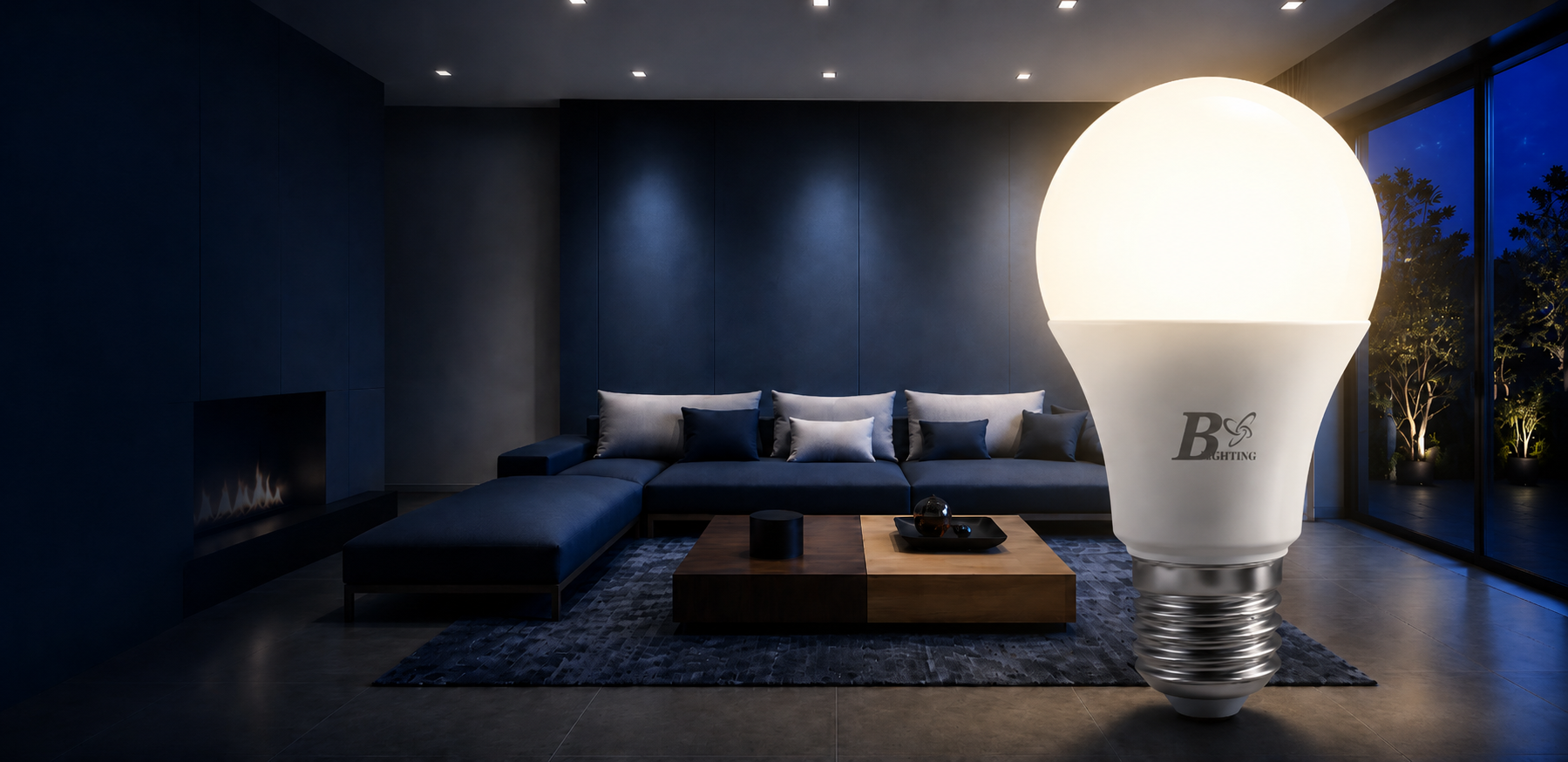 หลอดไฟ LED B Lighting ในห้องนั่งเล่น เปิดไฟ
